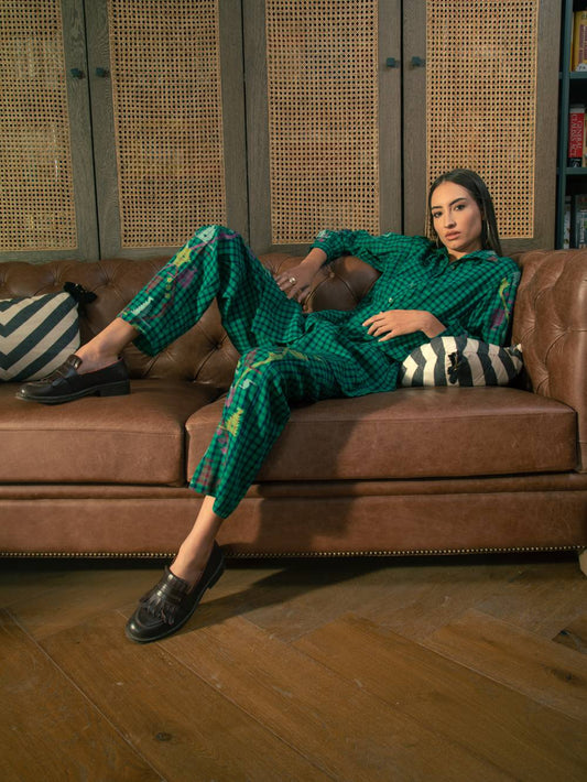Bottle Green Check Pants
